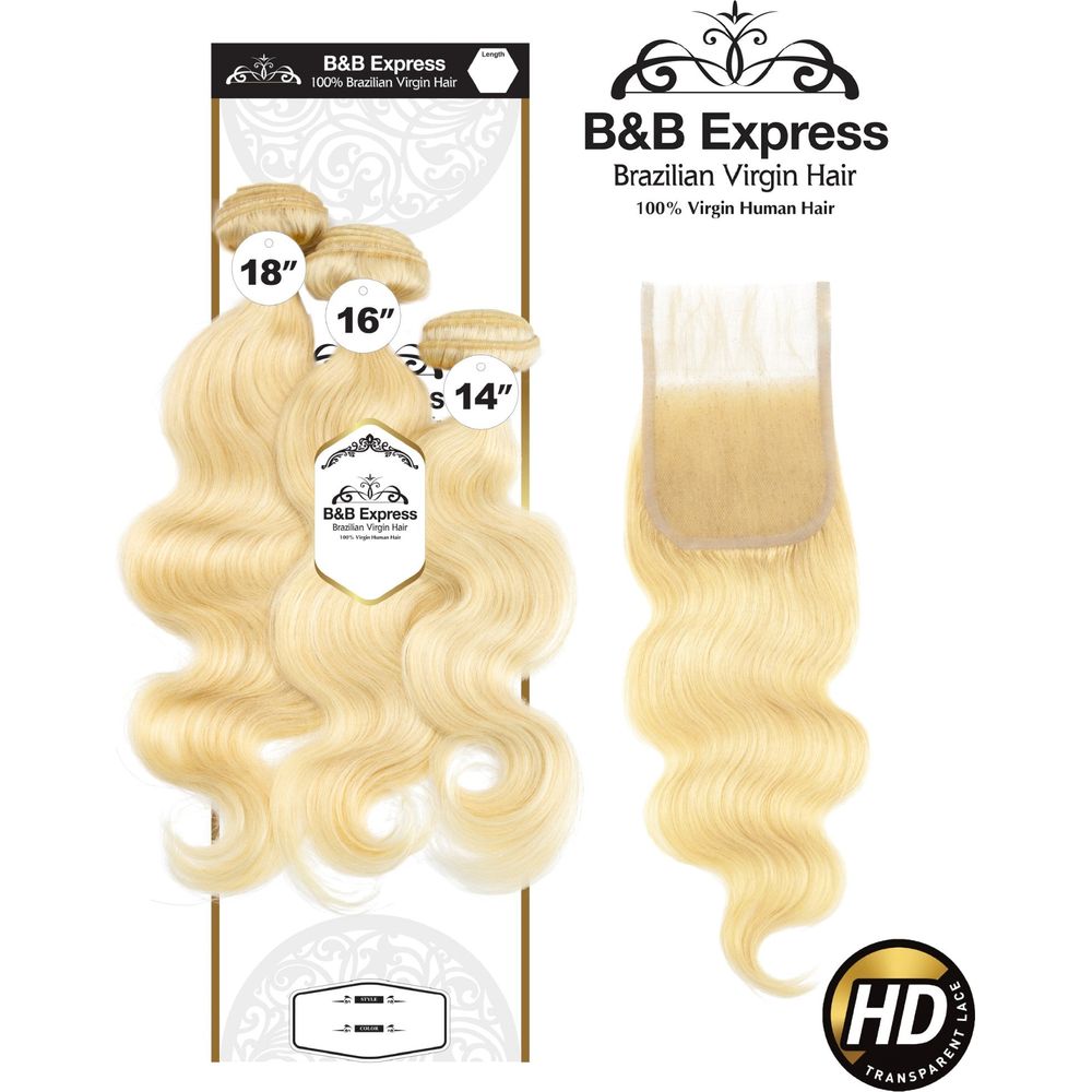 B & B Gold 100% Human Hair Bundles + 4x4 Lace Frontal - 613 - Beauty Exchange Beauty Supply