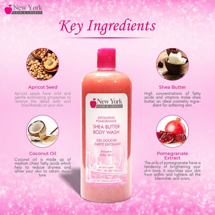 Mitchell Brands New York Fair & Lovely Exfoliating Pomegranate Shea Butter Body Wash 33.81oz/1000ml - Beauty Exchange Beauty Supply