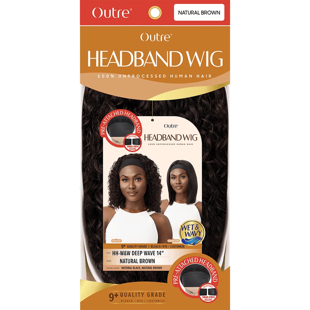 Outre Headband Wig 100% Human Hair Wet & Wavy Headband Wig - Deep Wave 14" - Beauty Exchange Beauty Supply