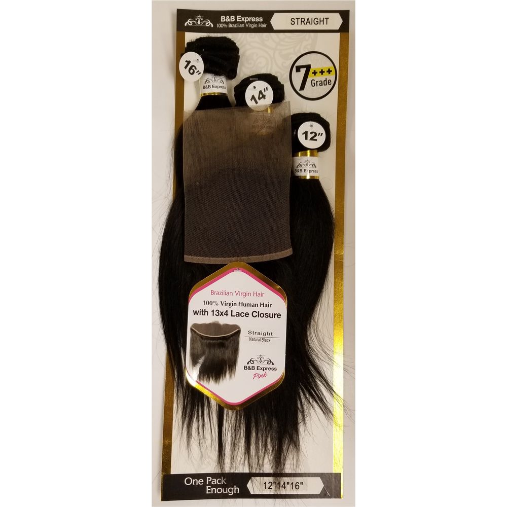 B & B Express 100% Human Hair Multipack Bundles + 13x4 Closure - Straight - Beauty Exchange Beauty Supply