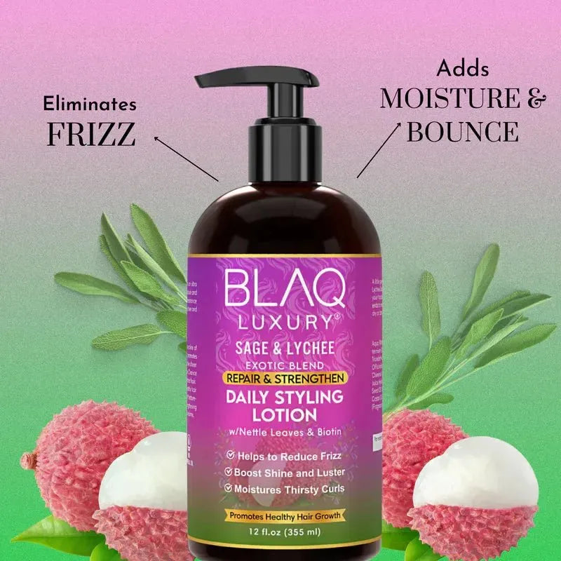 Blaq Luxury Sage & Lychee Repair and Strengthen Daily Styling Lotion 12oz - Beauty Exchange Beauty Supply