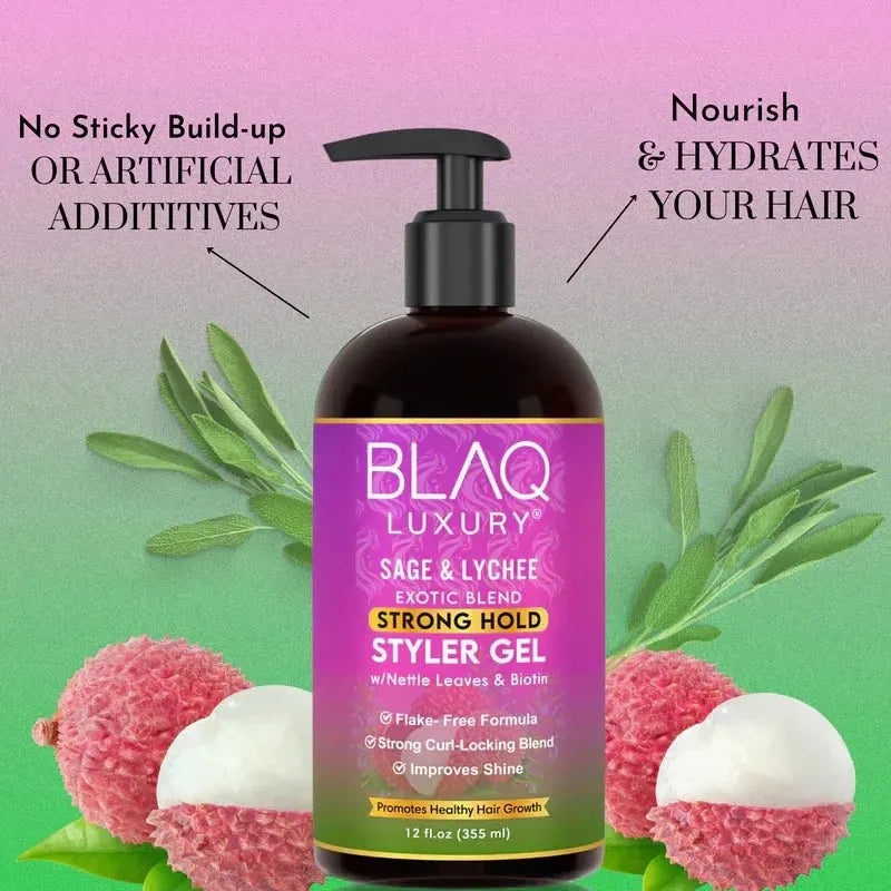 Blaq Luxury Sage & Lychee Strong Hold Styler Gel 12oz - Beauty Exchange Beauty Supply