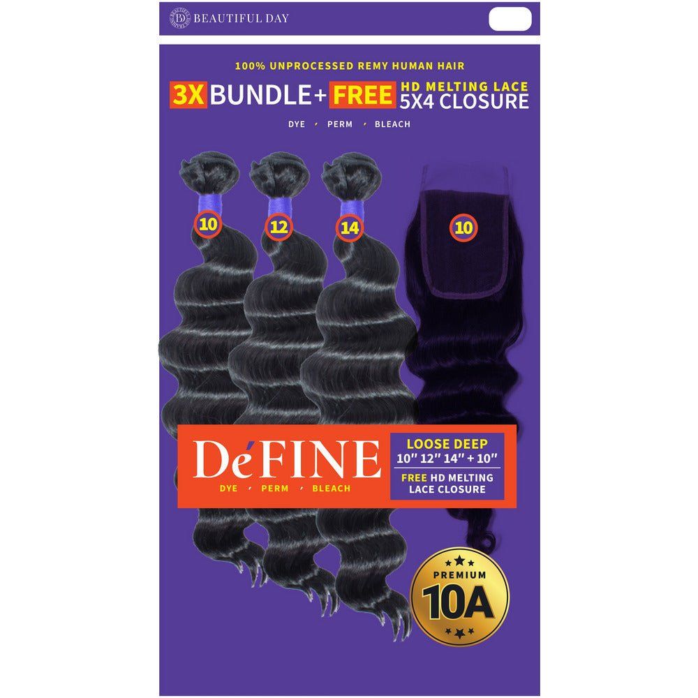 Define 10A 5x4 HD Melting Lace Closure & Virgin Hair Multipack - Loose Deep - Beauty Exchange Beauty Supply