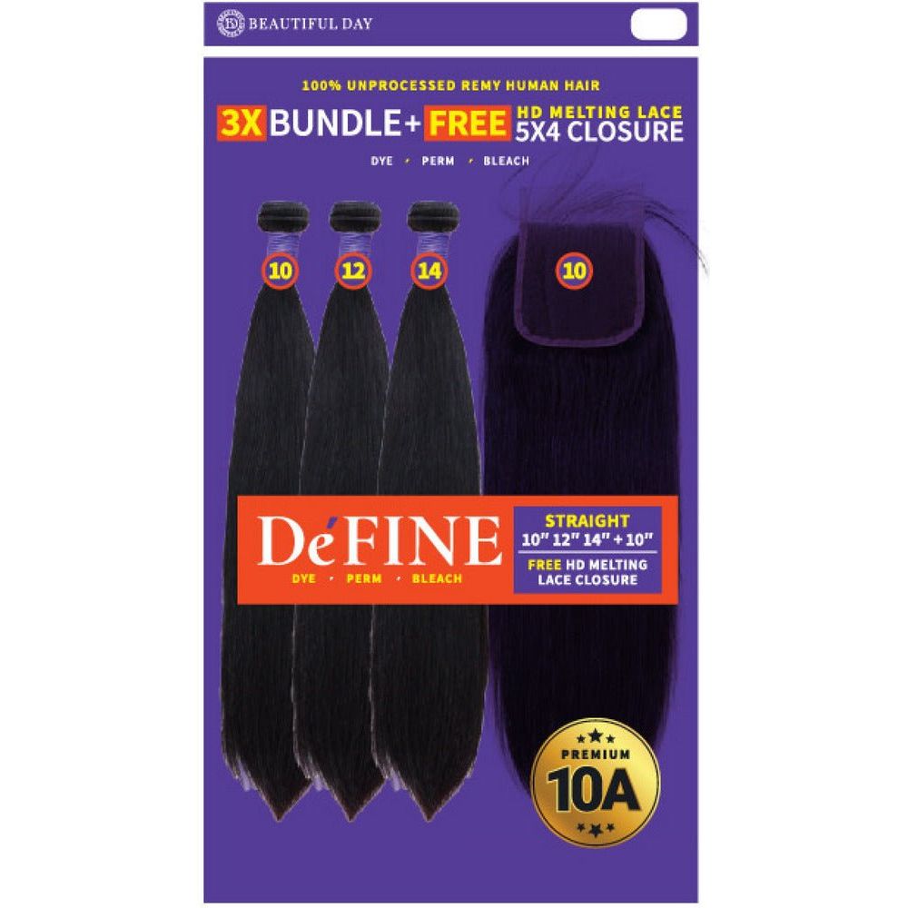 Define 10A 5x4 HD Melting Lace Closure & Virgin Hair Multipack - Straight - Beauty Exchange Beauty Supply