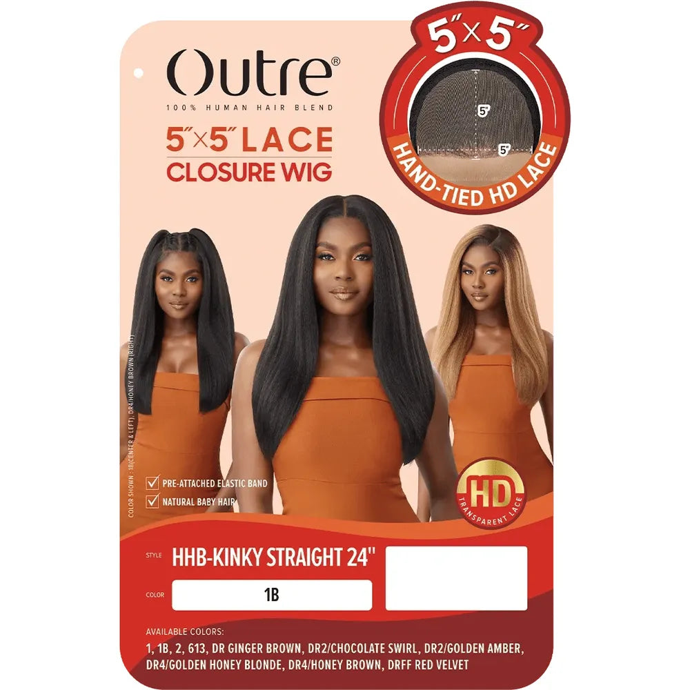 Outre 100% Human Hair Blend 5x5 HD Lace Closure Wig - Kinky Straight 24" - Beauty Exchange Beauty Supply