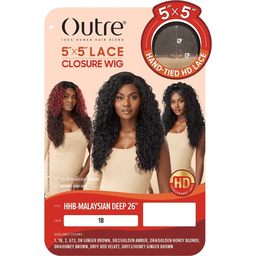 Outre 100% Human Hair Blend 5x5 HD Lace Closure Wig - Malaysian Deep 26" - Beauty Exchange Beauty Supply